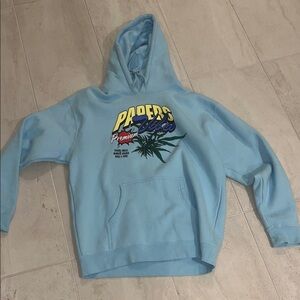 Blue Graphic Hoodie with Palm Design